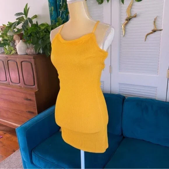 Urban Outfitters | Tyra Strappy Back Mini Dress Orange Textured Rib Knit Medium - Picture 5 of 16